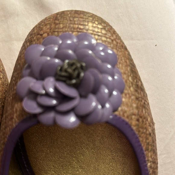 Tory Burch $295 size 8 petal ballet flats lavender woven raffia straw euc box - Picture 13 of 14